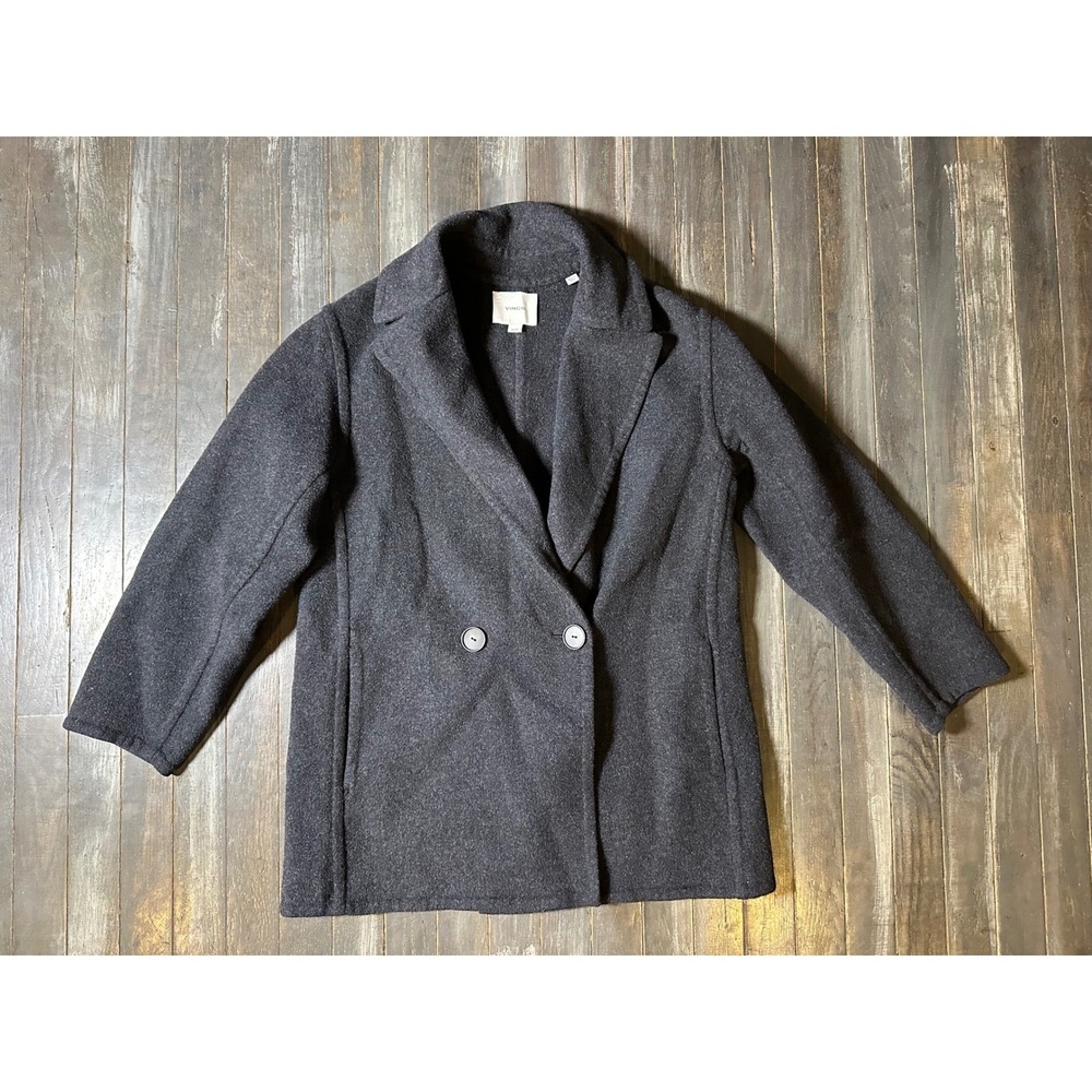 Vince Charcoal Grey Recycled Wool Blend Double Breasted Pea Coat